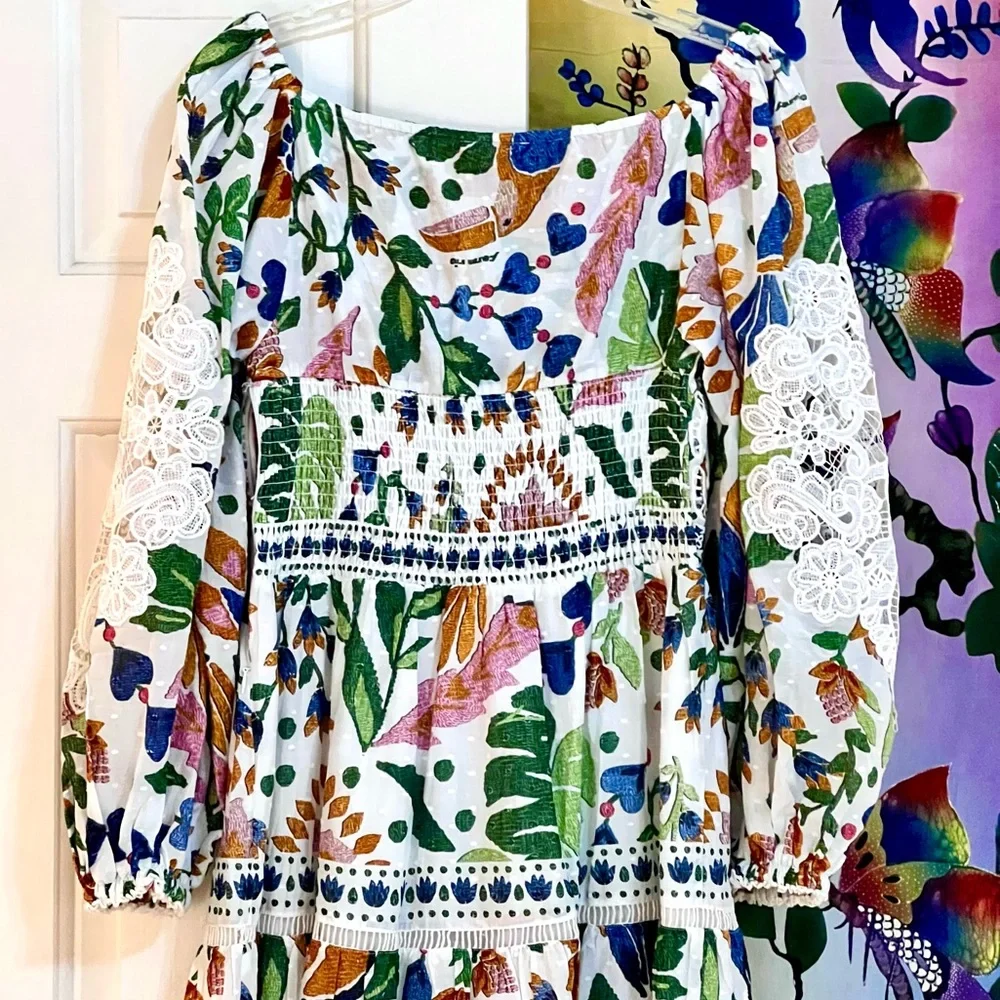 🌺🎉HP🎉🌺 NWOT Farm Rio Summer Garden Lace Midi Dress - Picture 13 of 16